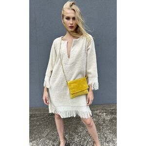 OAS Odilia Terry Dress - Ecru Women's Size S Fringe Pockets Boho Minimalist